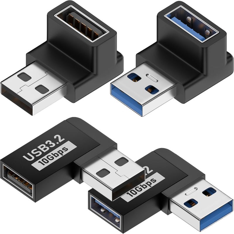Warmstor 4 Pack 10Gbps USB 3.1 Male to Female Adapter 90 Degree Right Angle USB Cable Extension Connector 4 Types for PC, Desktop, Laptop, USB Hub, USB Charger and More - Image 1